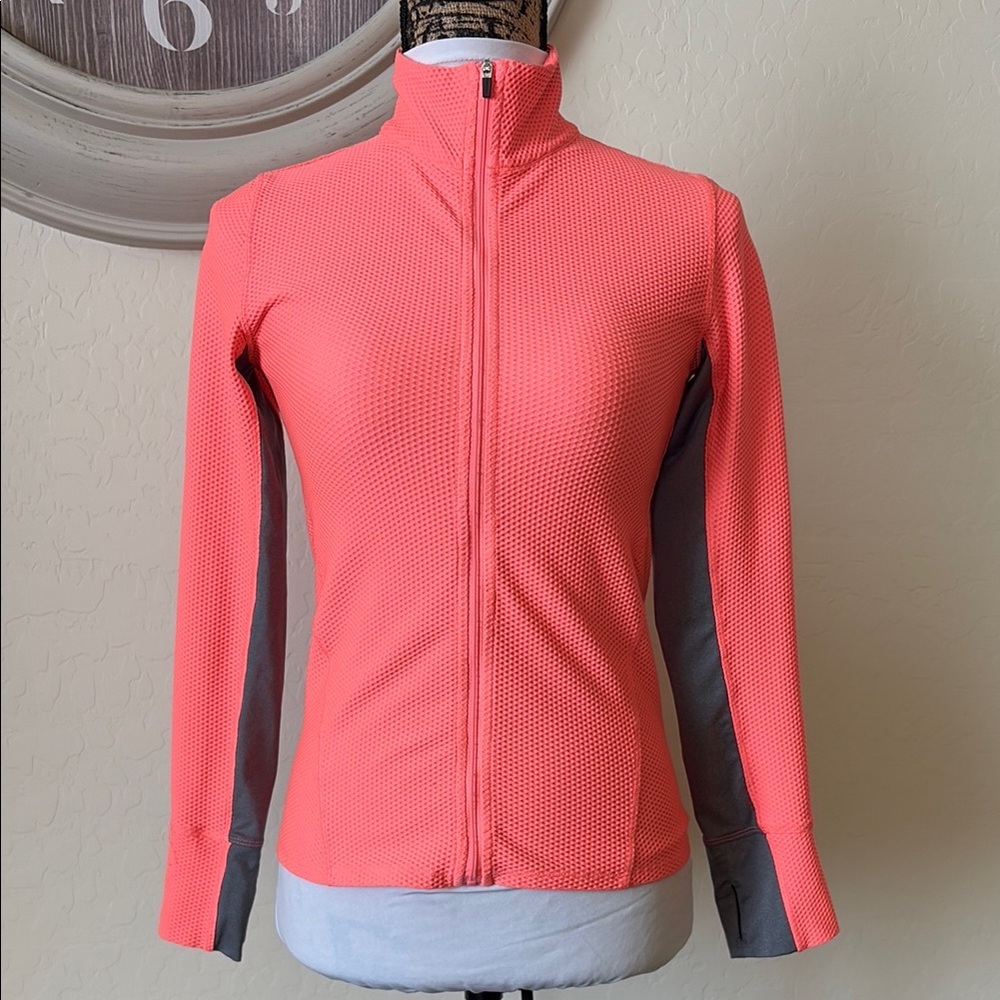 Calvin Klein Pink and Gray Athletic Jacket with Full-Zip and Slim Fit. XS